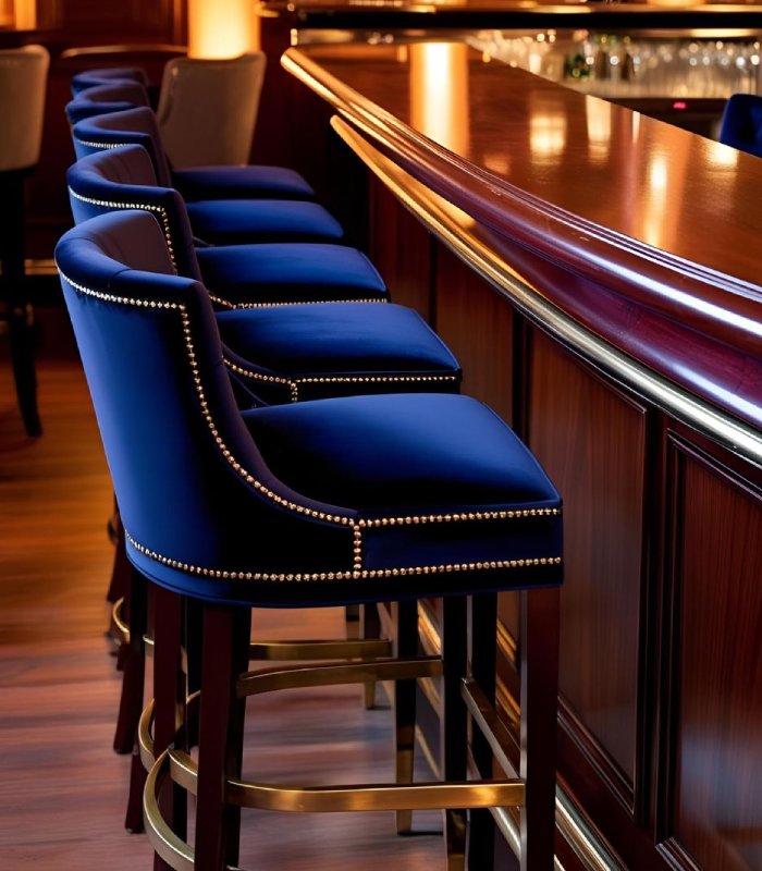 Velvet Bar Stools with Brass Detailing