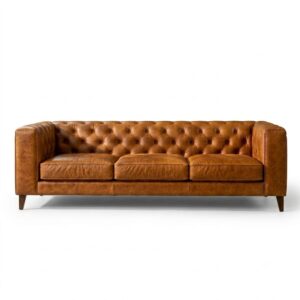 Vintage Cognac Tufted Pure Leather Sofa
